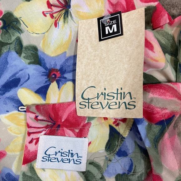 Vintage 90s Cristin Stevens Deadstock Neutral Floating Floral Print Blouse Tee - Picture 9 of 12